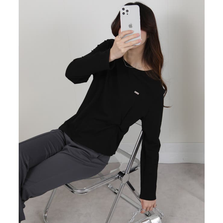 ワンポイント プレート付 裏起毛 アシメデザイン 長袖Tシャツ | Pumpkin  Port | 詳細画像9 