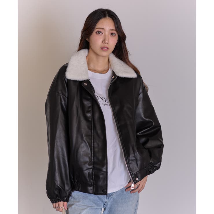 ブラック | 裏地フェイクファー 合成皮革 ブルゾン | Pumpkin  Port