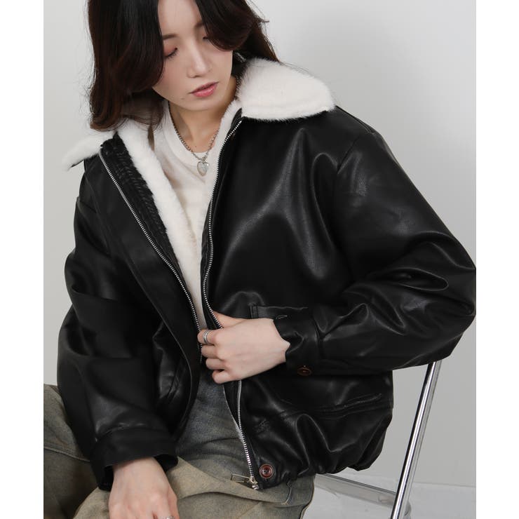 裏総フェイクファー フェイクレザーブルゾン | Pumpkin  Port | 詳細画像17 