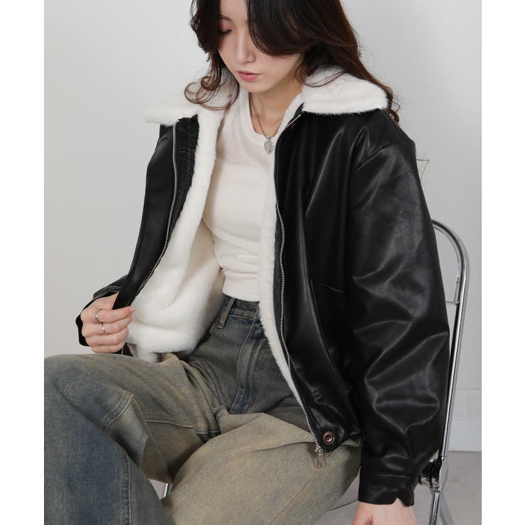 裏総フェイクファー フェイクレザーブルゾン | Pumpkin  Port | 詳細画像18 