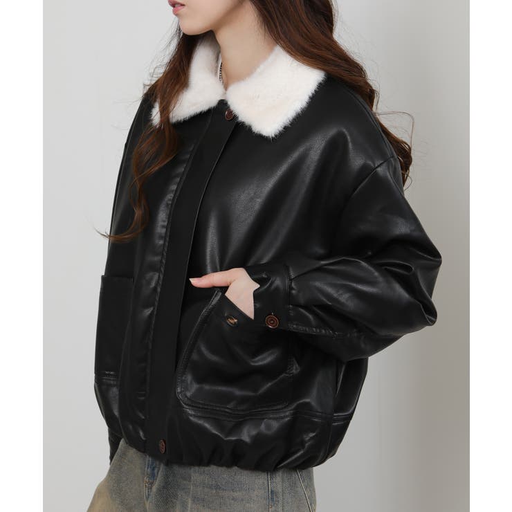 裏総フェイクファー フェイクレザーブルゾン | Pumpkin  Port | 詳細画像19 