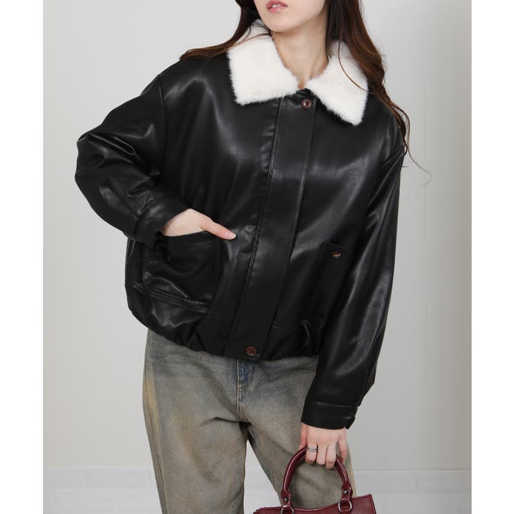 裏総フェイクファー フェイクレザーブルゾン | Pumpkin  Port | 詳細画像23 