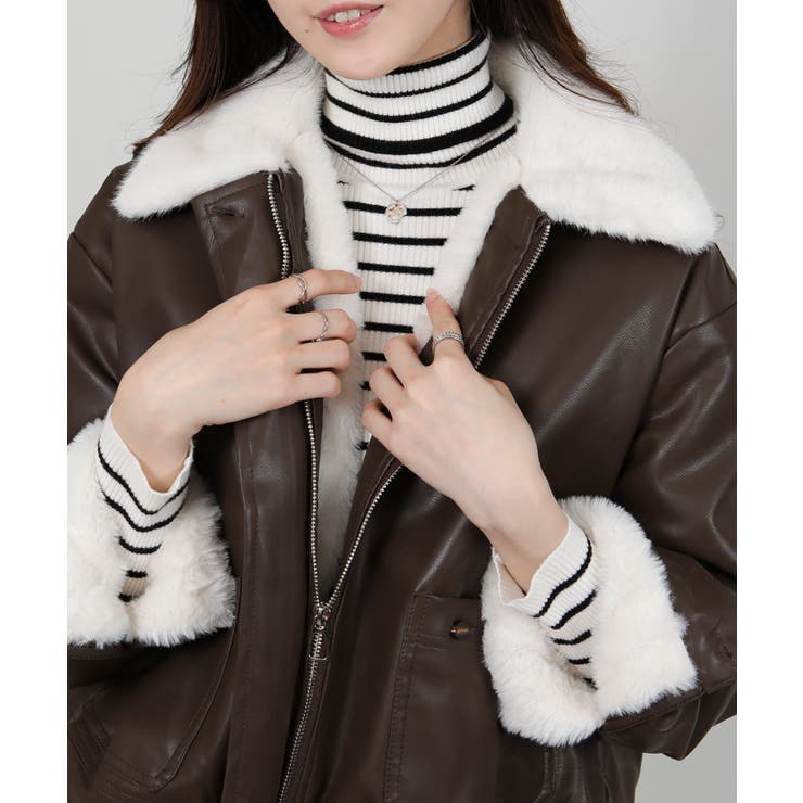 裏総フェイクファー フェイクレザーブルゾン | Pumpkin  Port | 詳細画像25 