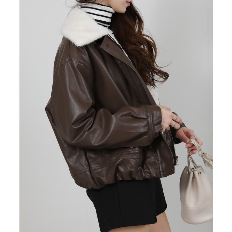 裏総フェイクファー フェイクレザーブルゾン | Pumpkin  Port | 詳細画像5 