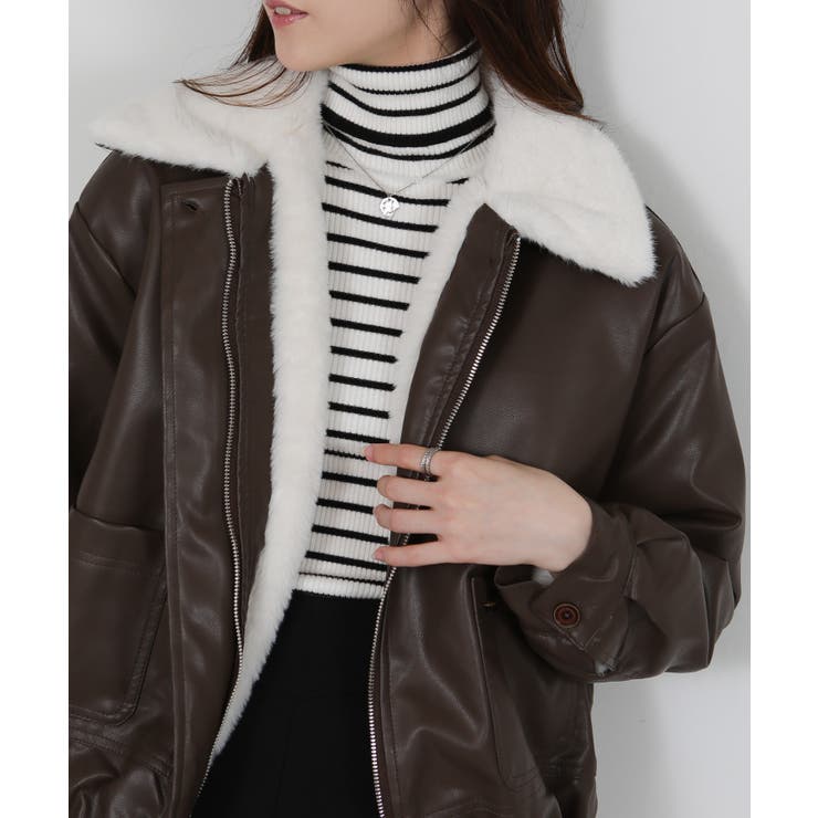 裏総フェイクファー フェイクレザーブルゾン | Pumpkin  Port | 詳細画像9 