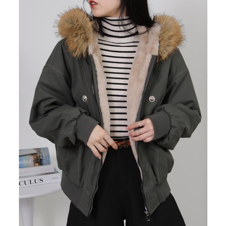 ボリュームファー×裏地ファー ミリタリーブルゾンコート | Pumpkin  Port | 詳細画像19 