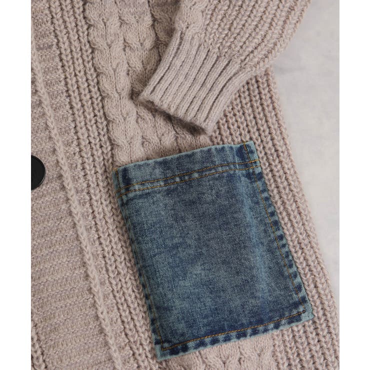 ケーブルニット デニム使い ビッグボタン ロングカーデ | Pumpkin  Port | 詳細画像27 