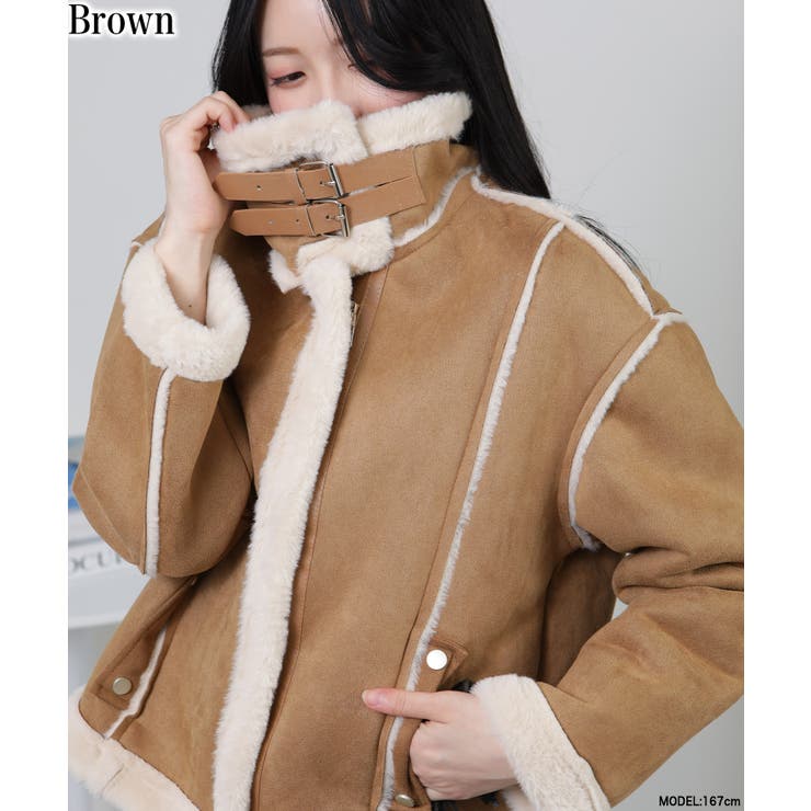 ブラウン | Wベルト フェイクファームートンコート ブルゾン | Pumpkin  Port