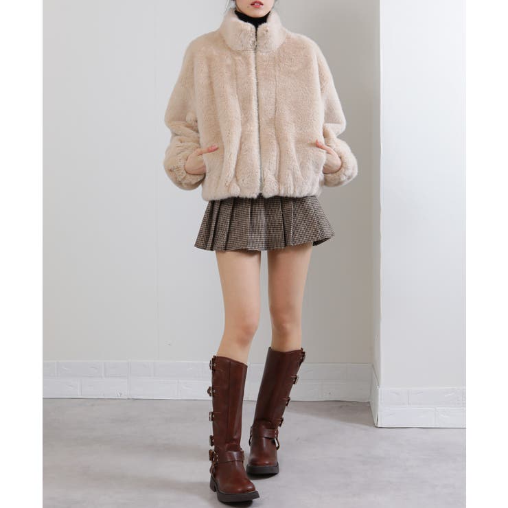 フェイクファー スタンドカラー ジップアップ ポケ付きブルゾン | Pumpkin  Port | 詳細画像21 