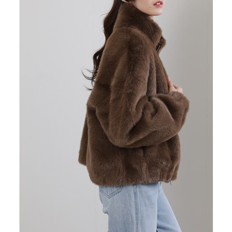 フェイクファー スタンドカラー ジップアップ ポケ付きブルゾン | Pumpkin  Port | 詳細画像4 