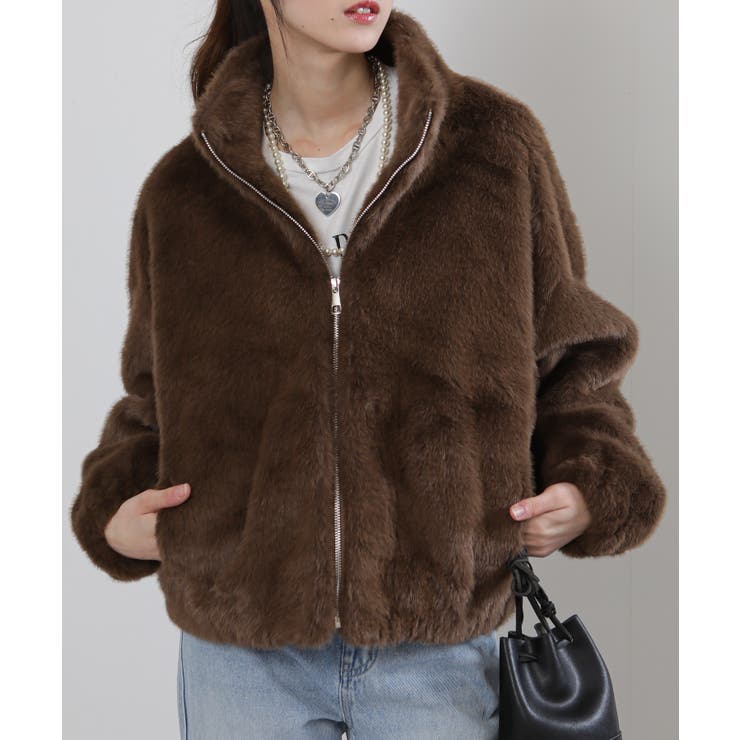 フェイクファー スタンドカラー ジップアップ ポケ付きブルゾン | Pumpkin  Port | 詳細画像7 