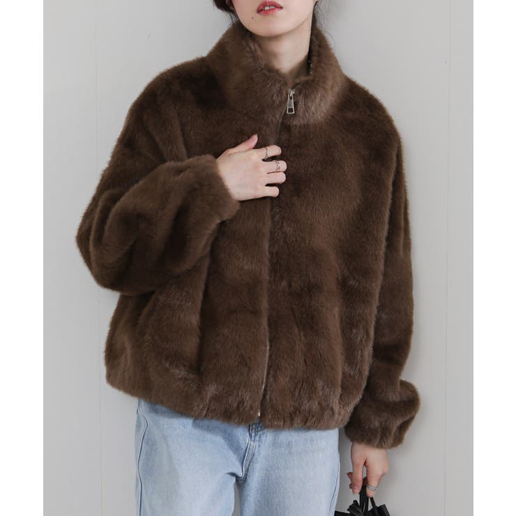 フェイクファー スタンドカラー ジップアップ ポケ付きブルゾン | Pumpkin  Port | 詳細画像9 