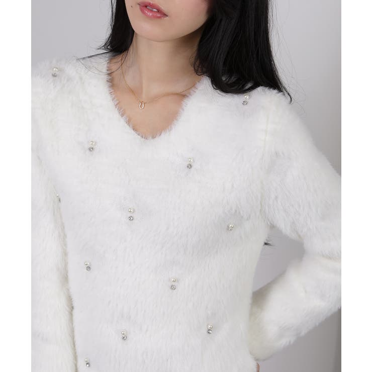 シャギーニット ビジュー付き プルオーバーニットトップス | Pumpkin  Port | 詳細画像2 