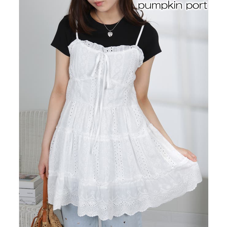 コットン風レース ティアードキャミミニワンピース | Pumpkin  Port | 詳細画像1 