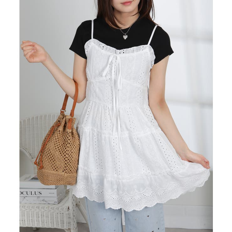 コットン風レース ティアードキャミミニワンピース | Pumpkin  Port | 詳細画像2 