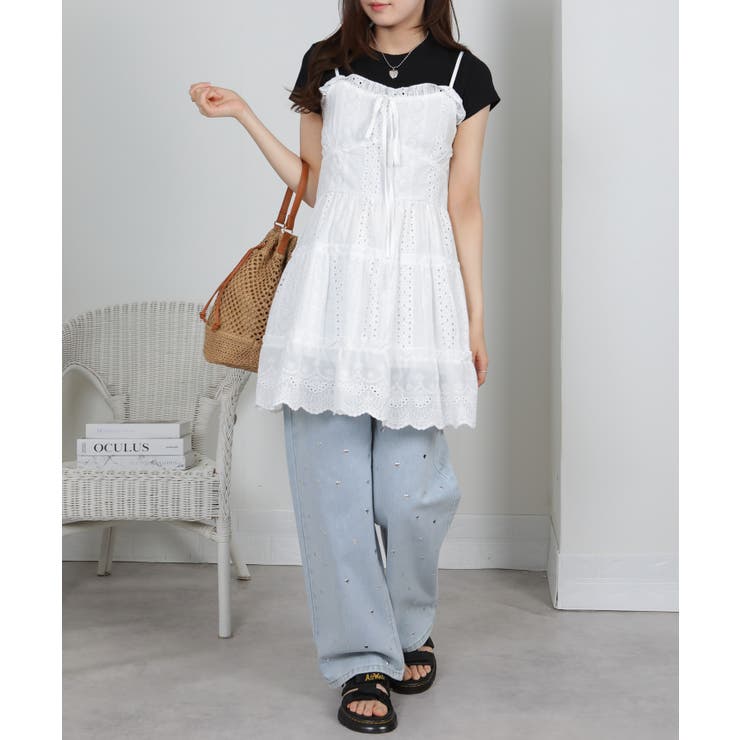 コットン風レース ティアードキャミミニワンピース | Pumpkin  Port | 詳細画像6 