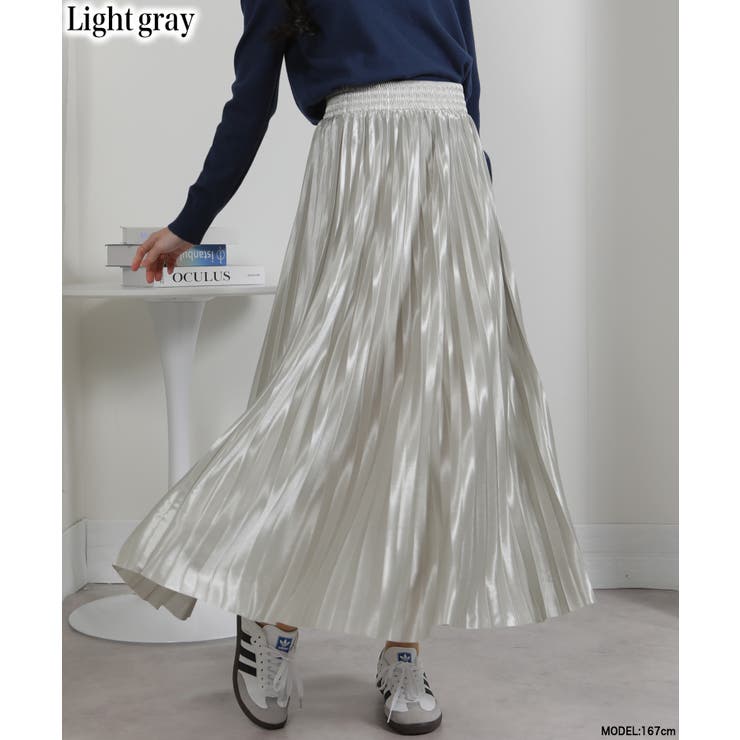 ライトグレー | サテン プリーツロングスカート | Pumpkin  Port