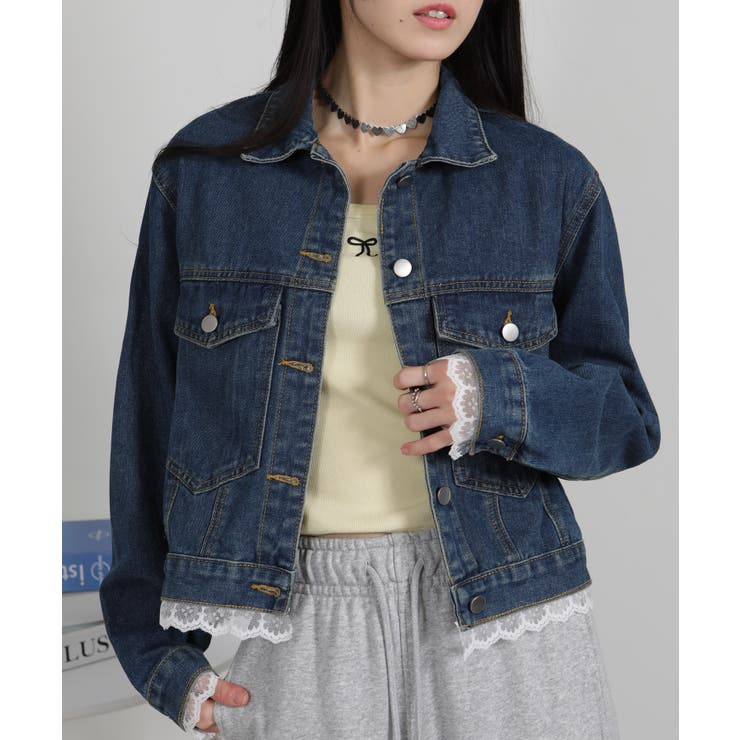 裾＆袖口レース付きショート丈Gジャン | Pumpkin  Port | 詳細画像10 