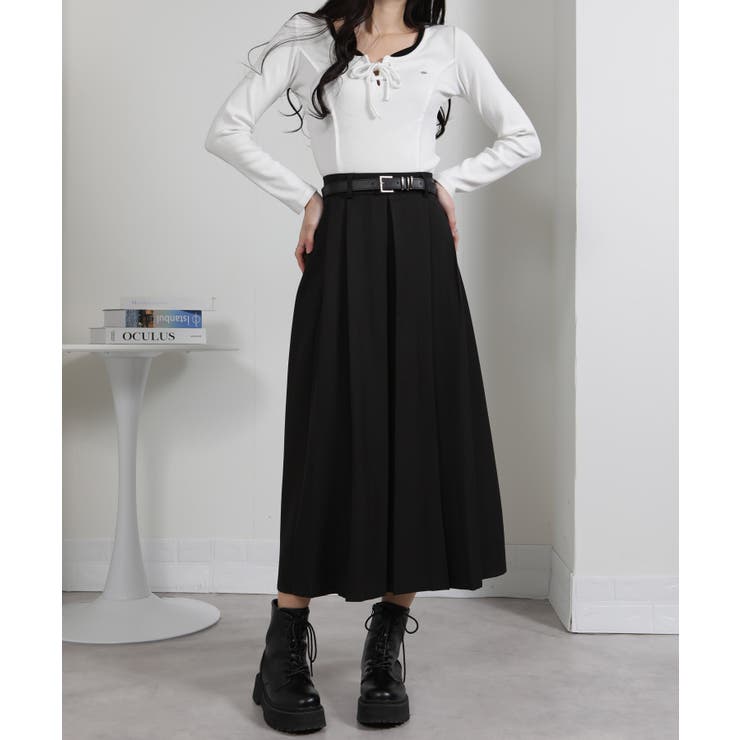 ベルト付 タックプリーツ ロングスカート | Pumpkin  Port | 詳細画像10 