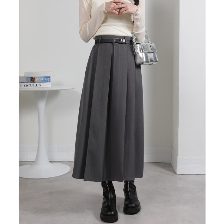 ベルト付 タックプリーツ ロングスカート | Pumpkin  Port | 詳細画像2 