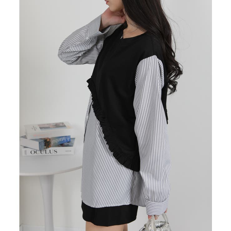 フリルベスト フェイクレイヤード BIGサイズシャツ | Pumpkin  Port | 詳細画像8 