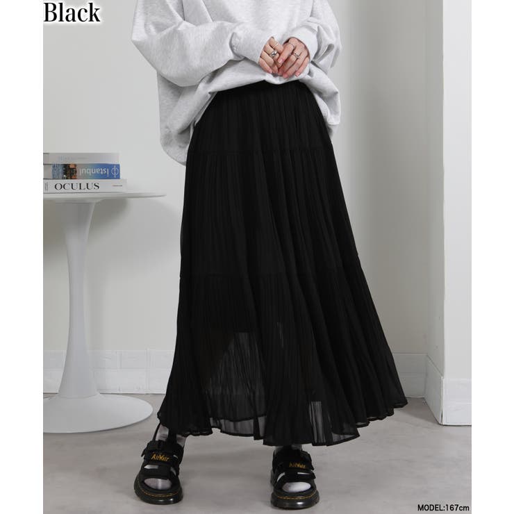 ブラック | 消しプリーツ ティアードロングスカート | Pumpkin  Port