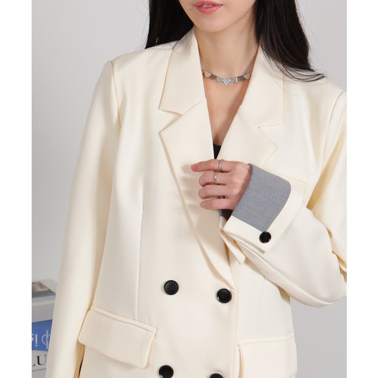 カフス ストライプポイント テーラードジャケット | Pumpkin  Port | 詳細画像9 