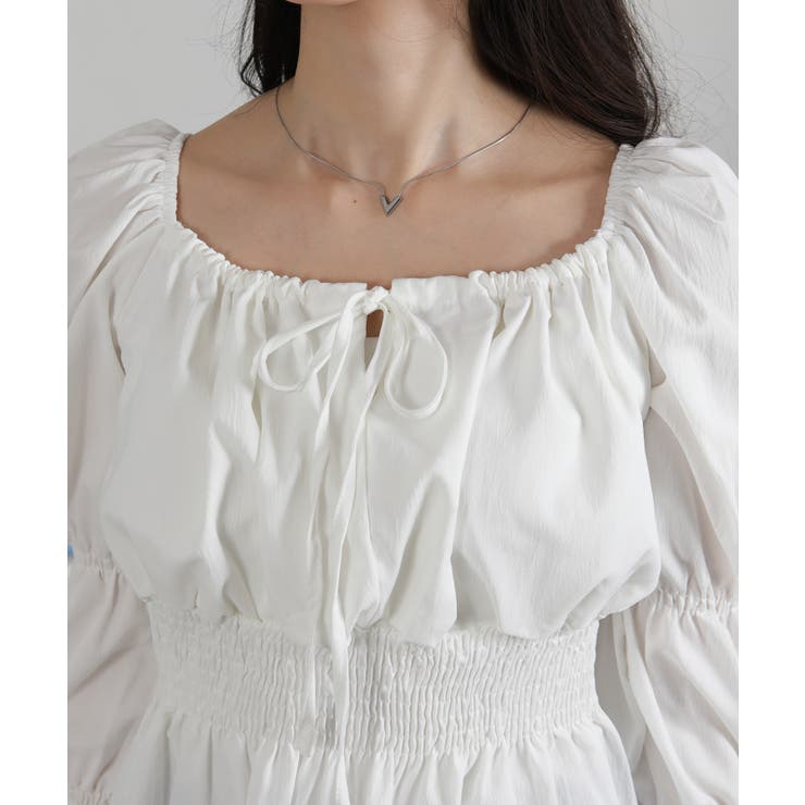 リボンポイント スクエアネック シャーリング ブラウス | Pumpkin  Port | 詳細画像24 