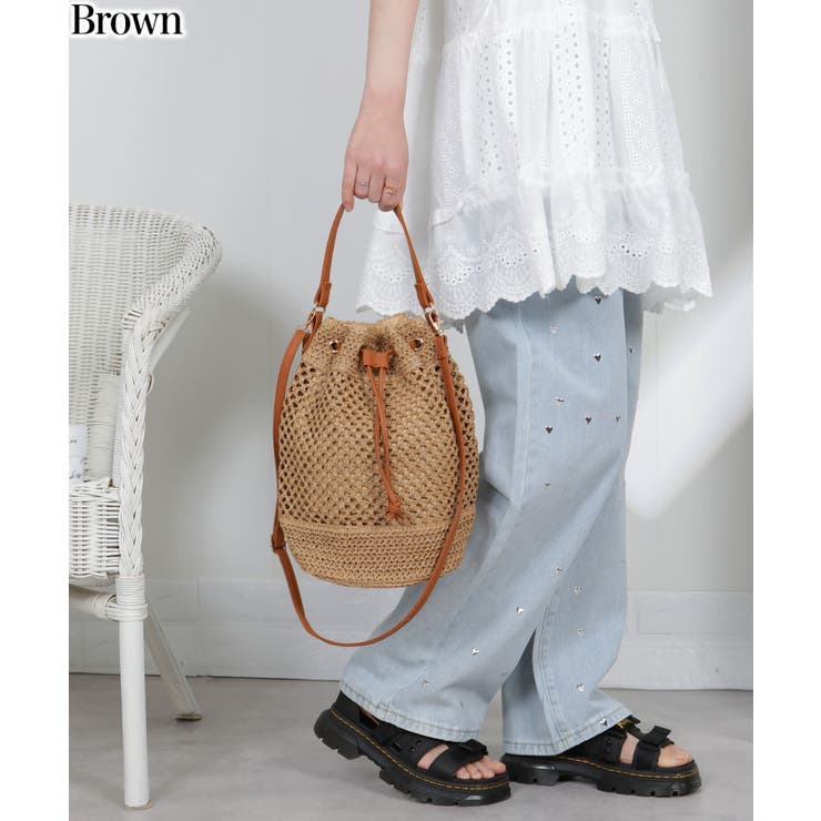 ブラウン | 巾着型 パピルス 2WAYショルダー バッグ | Pumpkin  Port