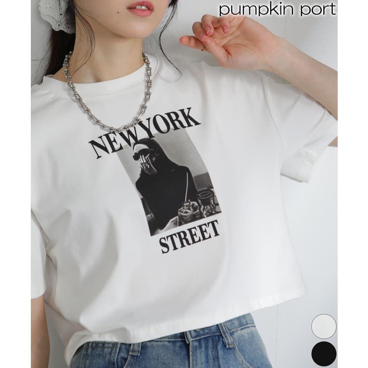 NEW YORK ロゴプリント ショート丈半袖Tシャツ | Pumpkin  Port | 詳細画像1 