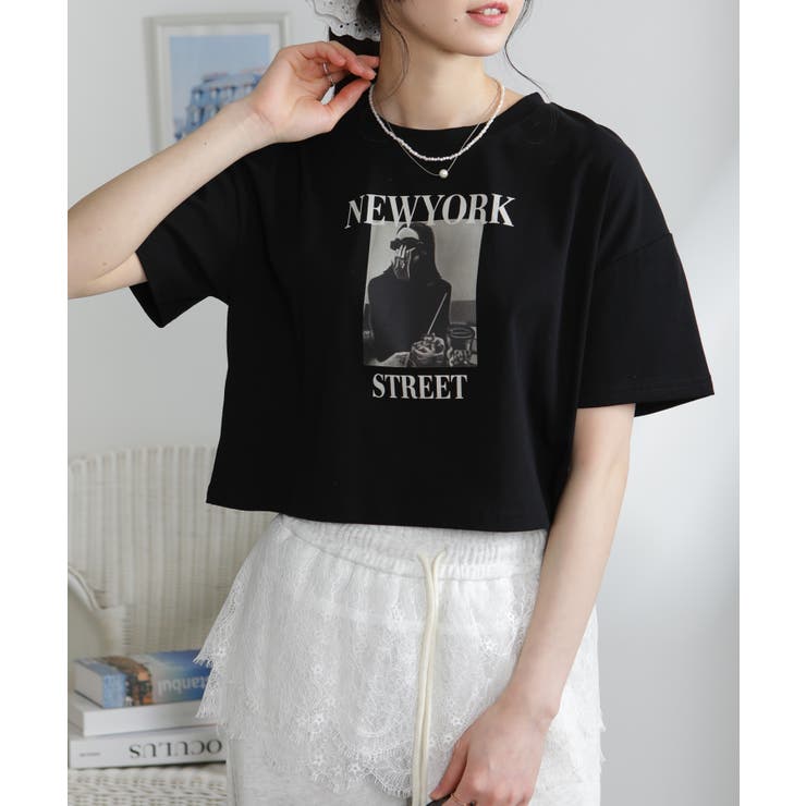 NEW YORK ロゴプリント ショート丈半袖Tシャツ | Pumpkin  Port | 詳細画像12 