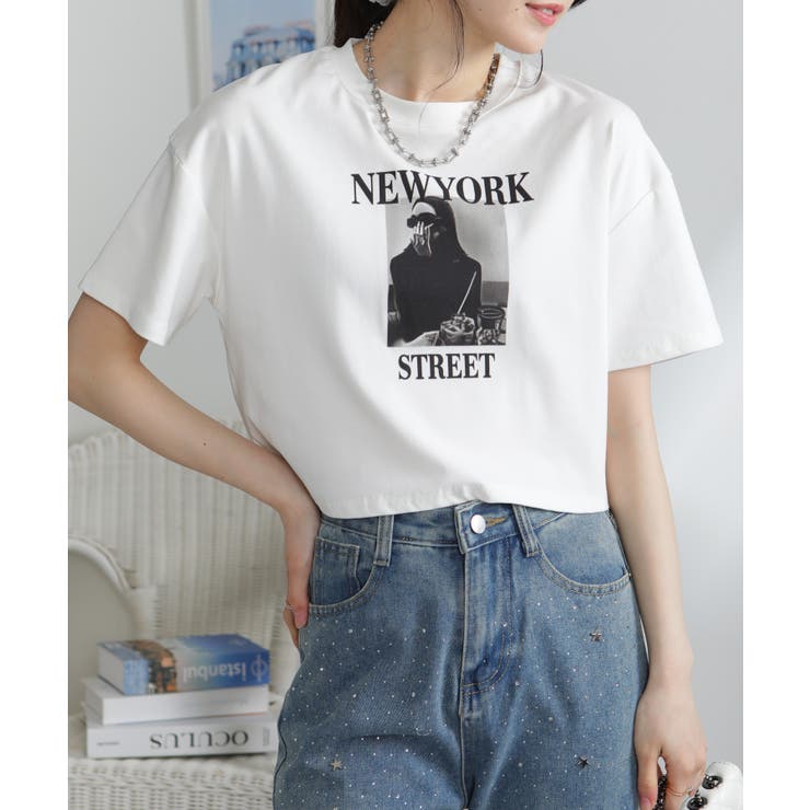 NEW YORK ロゴプリント ショート丈半袖Tシャツ | Pumpkin  Port | 詳細画像3 