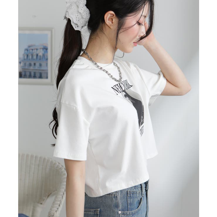 NEW YORK ロゴプリント ショート丈半袖Tシャツ | Pumpkin  Port | 詳細画像5 