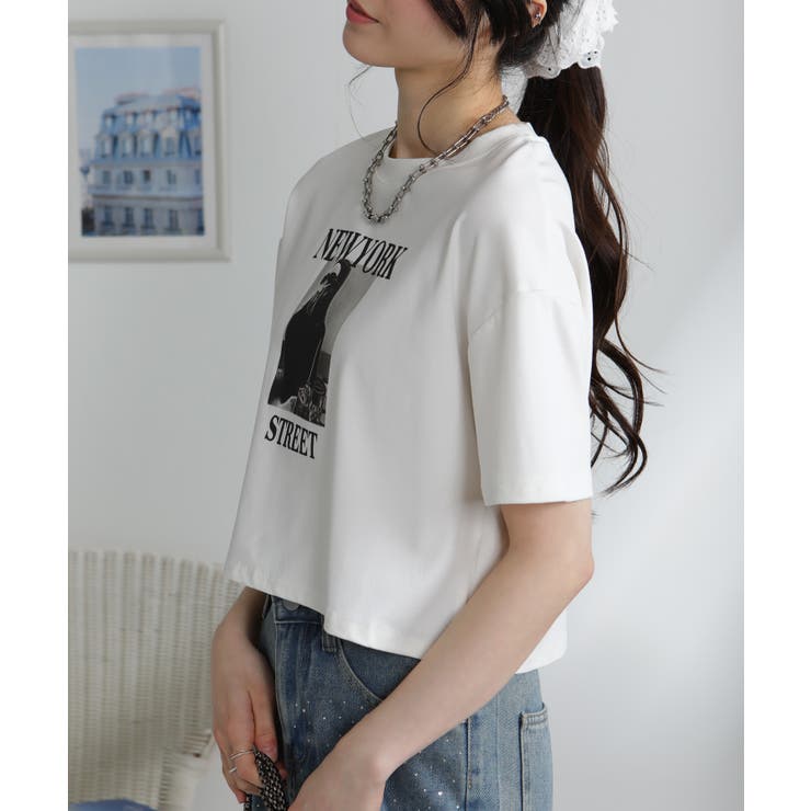 NEW YORK ロゴプリント ショート丈半袖Tシャツ | Pumpkin  Port | 詳細画像7 