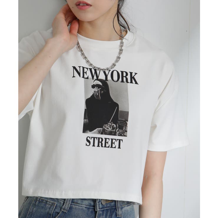NEW YORK ロゴプリント ショート丈半袖Tシャツ | Pumpkin  Port | 詳細画像8 