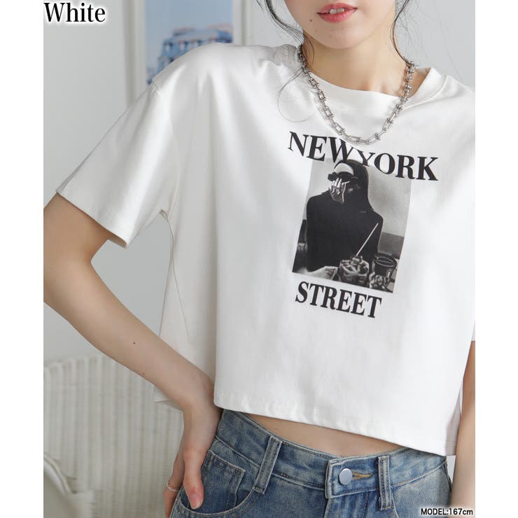 ホワイト | NEW YORK ロゴプリント ショート丈半袖Tシャツ | Pumpkin  Port