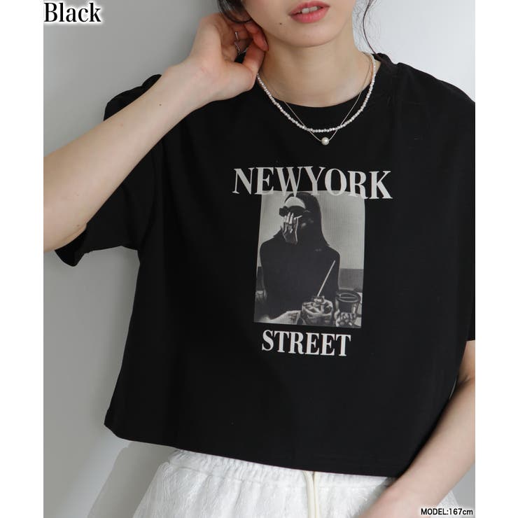 ブラック | NEW YORK ロゴプリント ショート丈半袖Tシャツ | Pumpkin  Port