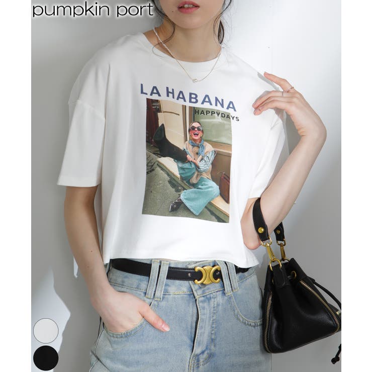 GIRL プリント ショート丈 半袖Tシャツ | Pumpkin  Port | 詳細画像1 