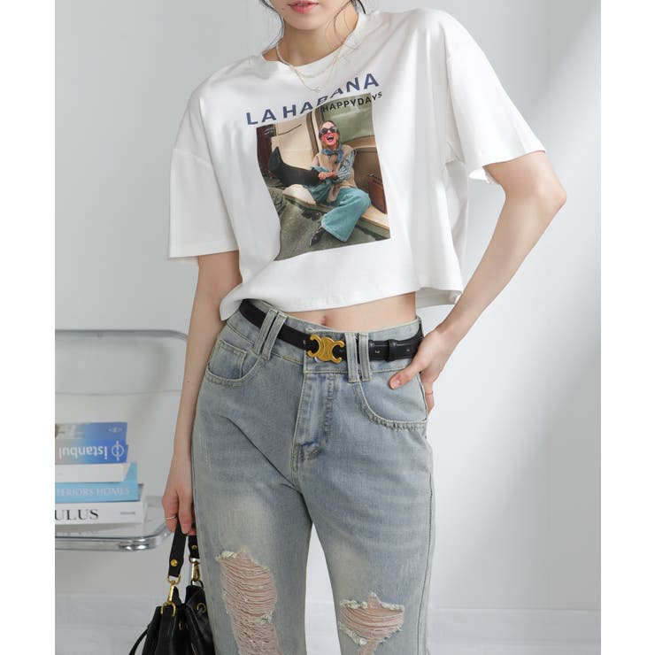 GIRL プリント ショート丈 半袖Tシャツ | Pumpkin  Port | 詳細画像10 
