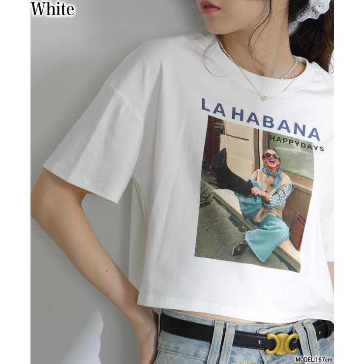 ホワイト | GIRL プリント ショート丈 半袖Tシャツ | Pumpkin  Port