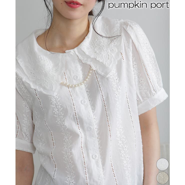 ダブルBIG襟 コットンレース 半袖ブラウス | Pumpkin  Port | 詳細画像1 