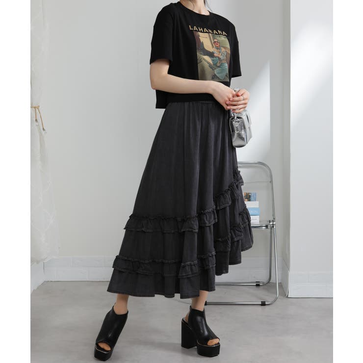 アンバランス シルエットの ソフトデニムティアードスカート | Pumpkin  Port | 詳細画像9 
