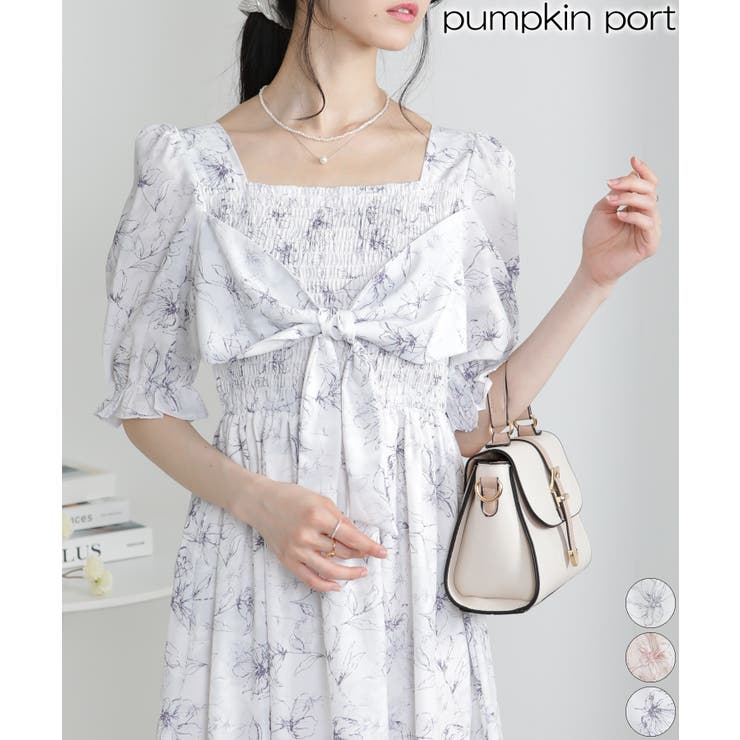 ニュアンスフラワー ビッグリボン ワンピース | Pumpkin  Port | 詳細画像1 
