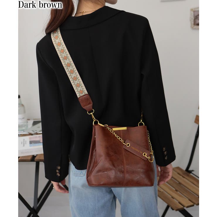 ダークブラウン | チェーンチャーム付 柄ベルト ショルダー | Pumpkin  Port