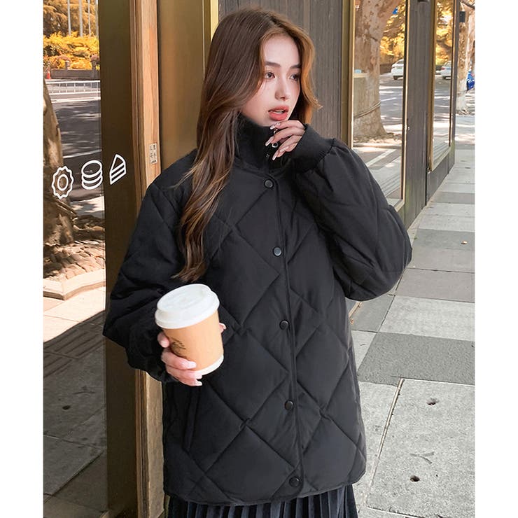 リブ襟ドッキング レイヤード風 BIG キルティング ブルゾン[品番