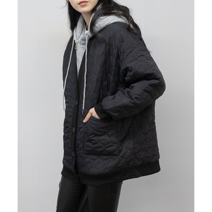 パーカーレイヤード BIGサイズ キルティング ブルゾン[品番