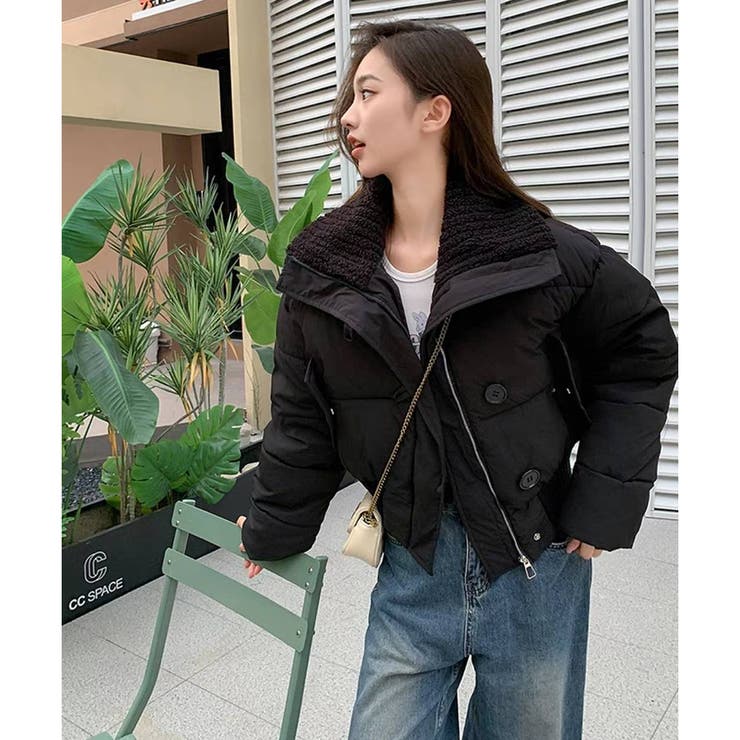 ボア襟 中綿 ショート丈ブルゾン ばっちり防寒 Y2K 韓国ファッション