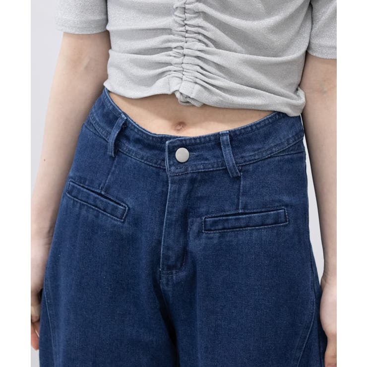 BACKリボン ハイウエストデニムワイドパンツ[品番:PPNW0004169 BACKリボン ハイウエストデニムワイドパンツ[品番:PPNW0004169