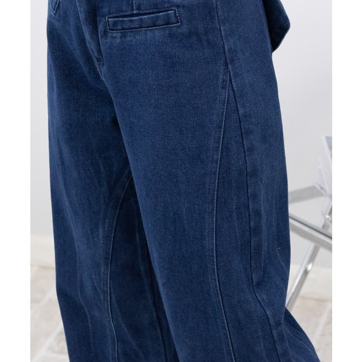BACKリボン ハイウエストデニムワイドパンツ[品番：PPNW0004169