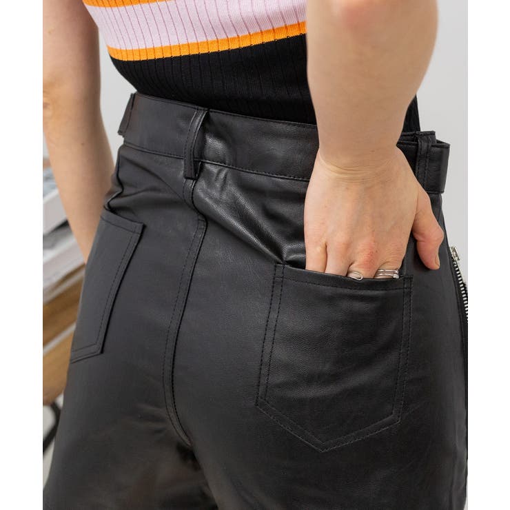 W ボタンフェイクレザー サイドZIP ショートパンツ[品番：PPNW0004362